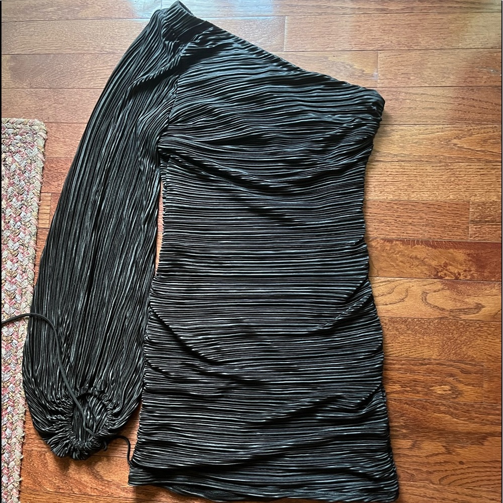 Lucy in the Sky mini black dress one sleeve